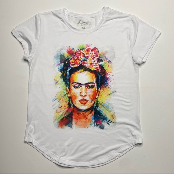 None Tops - Frida Kahlo Portrait Art Short Sleeve Crew